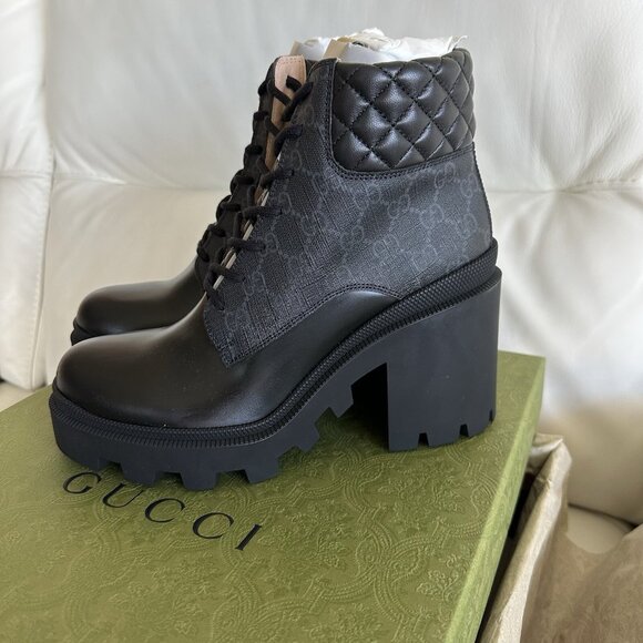 NEW GUCCI Apollo Calfskin GG Supreme Nappa Samoa Lace Up Ankle Boots 40.5 - Picture 10 of 12